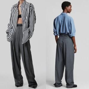 The Frankie Shop Gelso Pleated Trousers Women's Sz XS Dark Grey Melange Wide Leg
